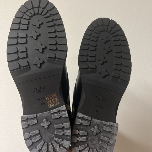 Fendi Rockoko Logo Combat Knit Domino Signature Biker Combat Boots 36/38.5 - Picture 10 of 10